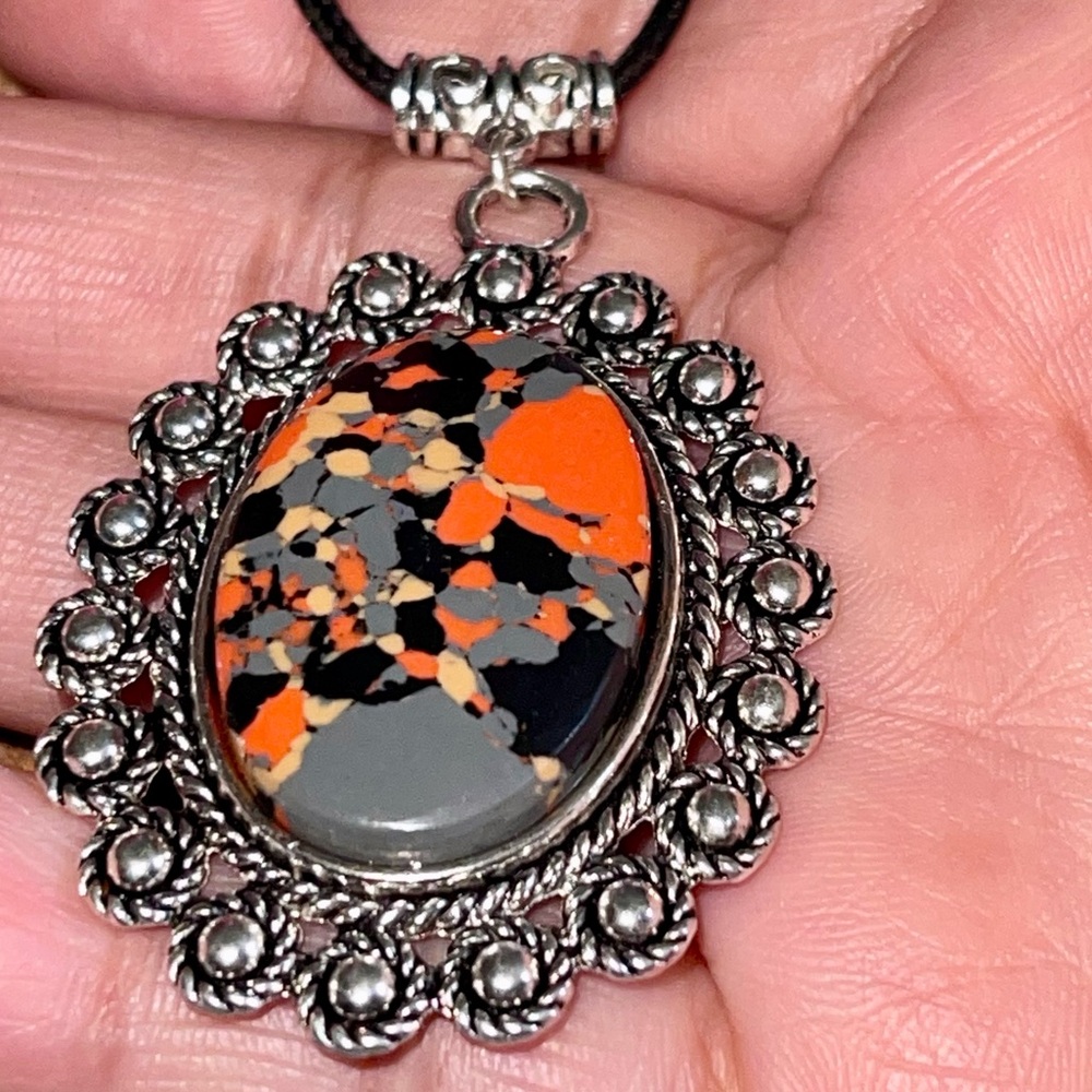 Orange & Gray Rainbow Calsilica Pendant 2”